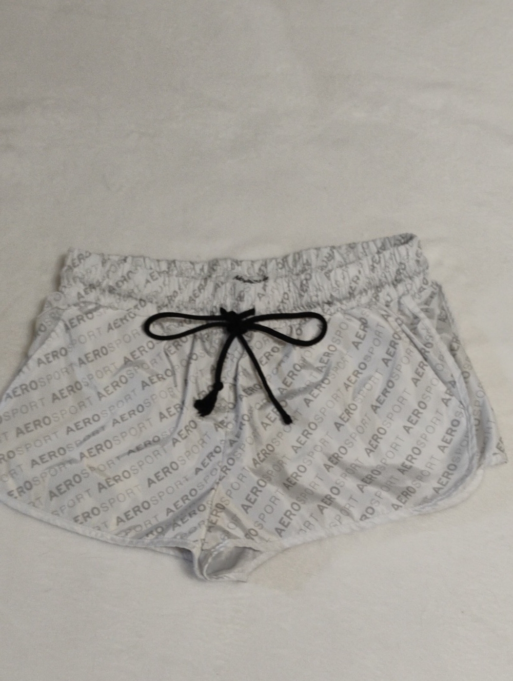 Aeropostale White AERO Logo Athletic Shorts with Black Drawstring